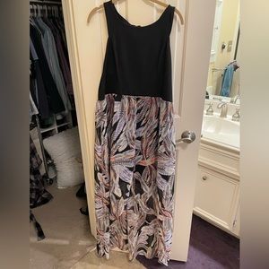 Xhilaration Tropical Maxi Dress with black top and zip back. XL